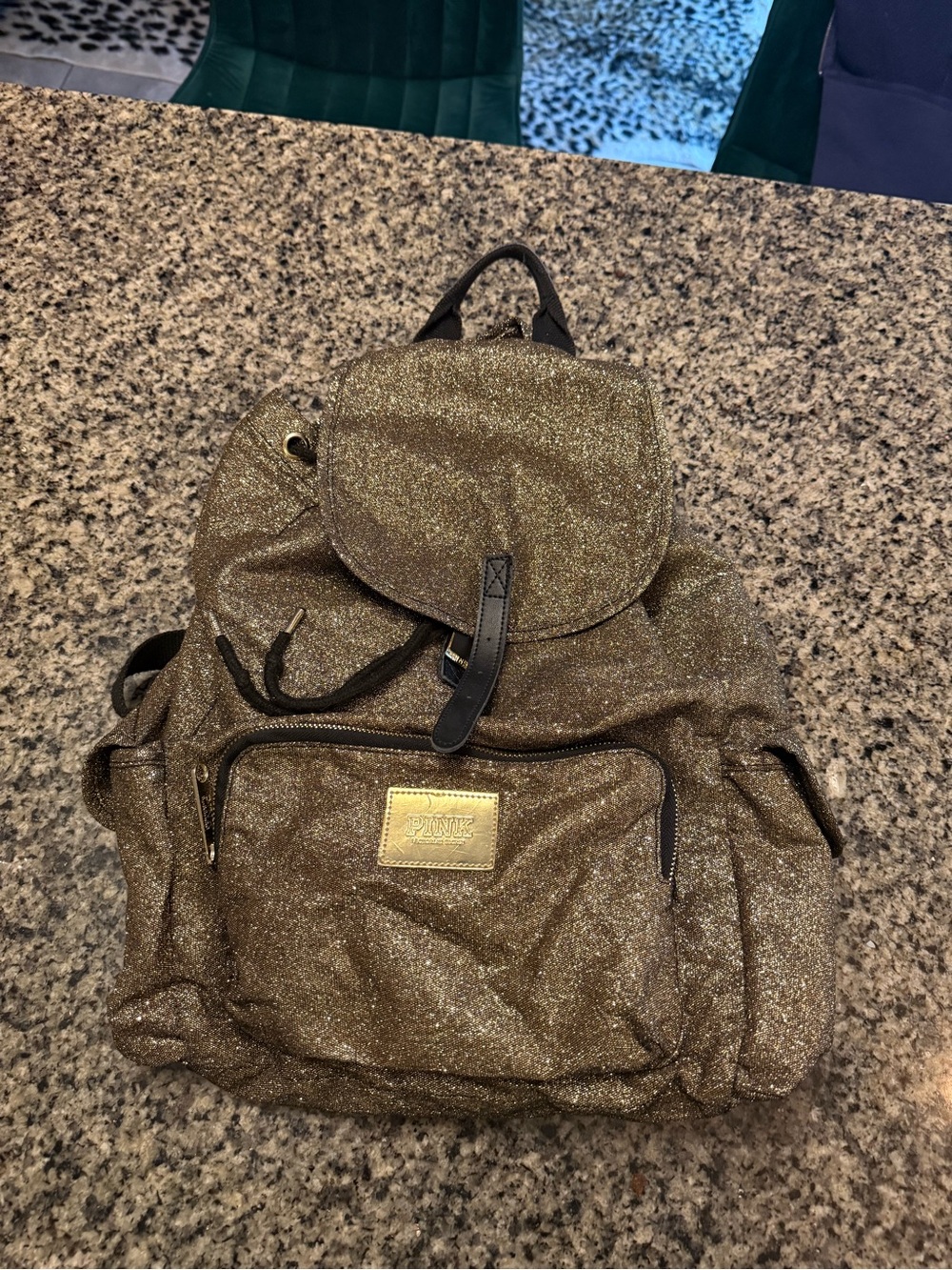 PINK Victoria's Secret Metallic Gold Glitter Drawstring Backpack